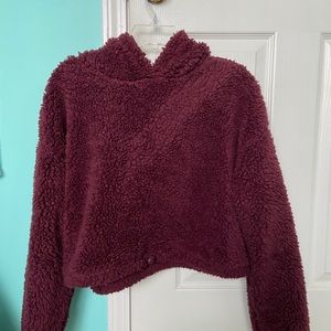 Cropped fuzzy teddy hoodie